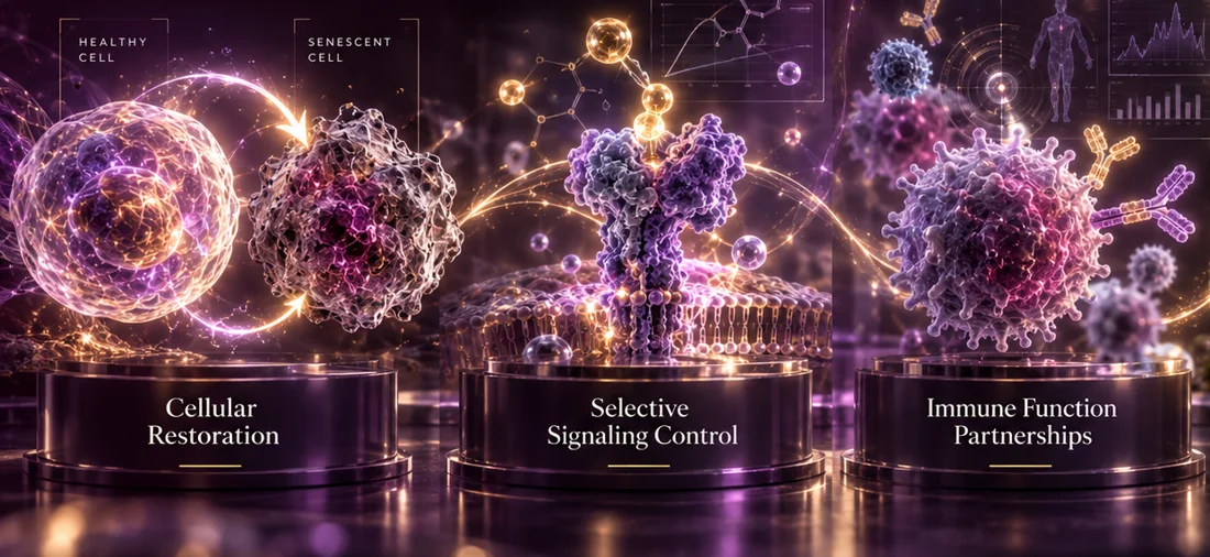Four concept research directions: cellular restoration, selective signaling, immune function and climate biology.